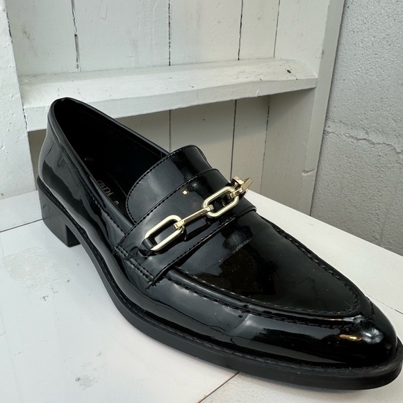 Zara Black Loafers Pointed Toe Faux Patten Leather Gold Hardware Women’s size 39 - Picture 5 of 14